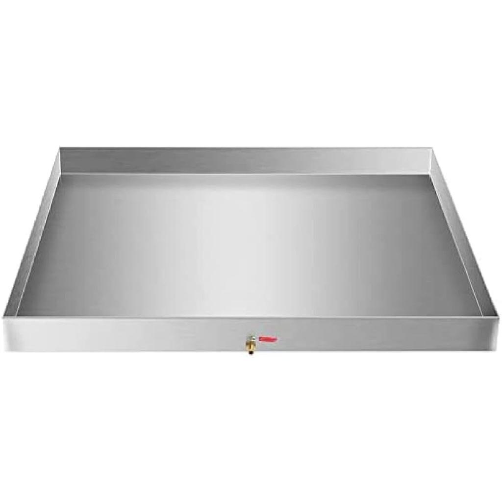 Сверхпрочный поддон для сбора капель из нержавеющей стали 304 для стиральной машины, напольный поднос с противоскользящей нижней накладкой, с дренажным отверстием, 27 X 25 X 2,5 дюйма