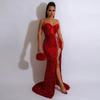 Women's Sexy Halter Sleeveless Sequin Dress Slit Long Dress