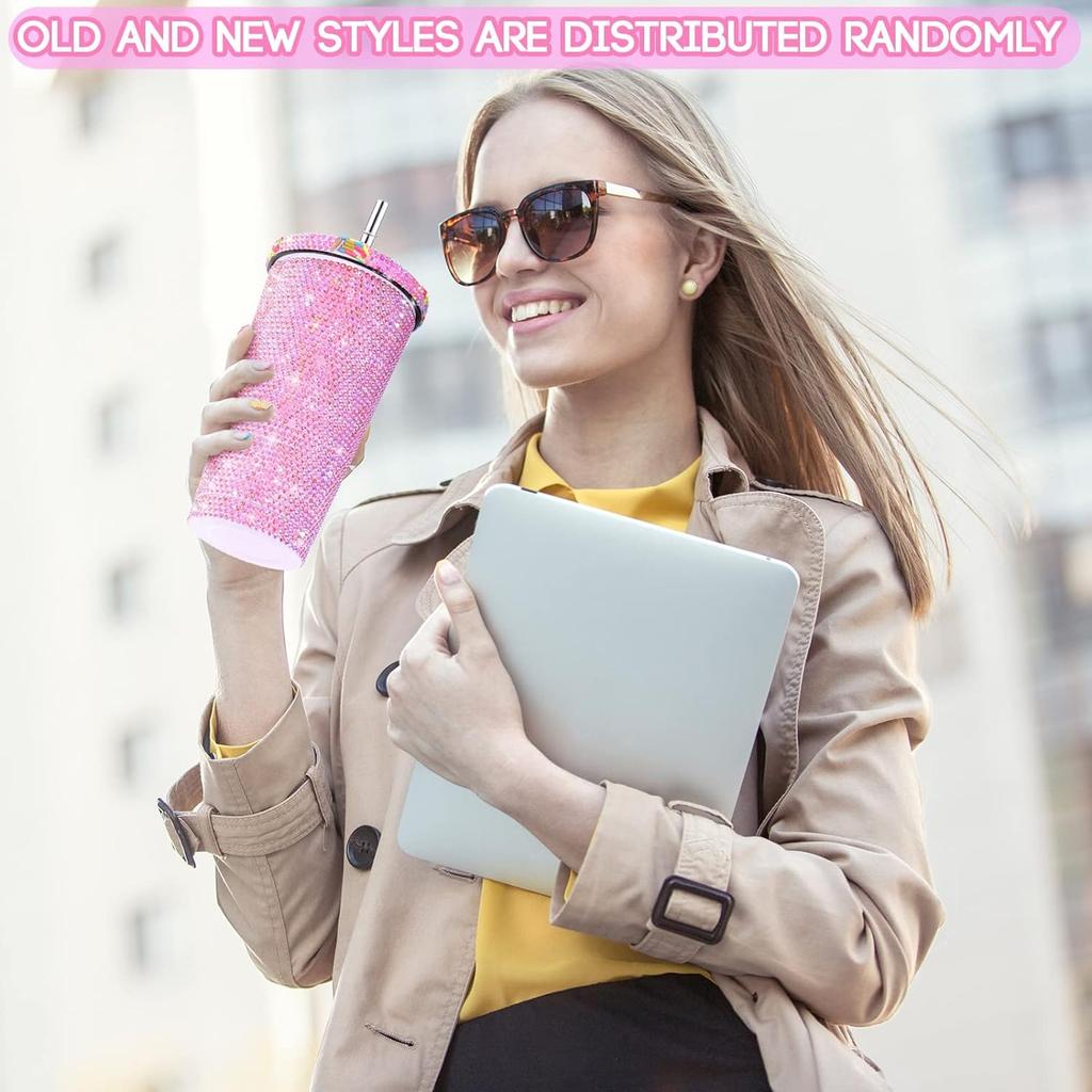 Стакан с шипами и бриллиантами, блестящая бутылка для воды с крышкой, вакуумный термостакан из нержавеющей стали, соломенный стакан со стразами