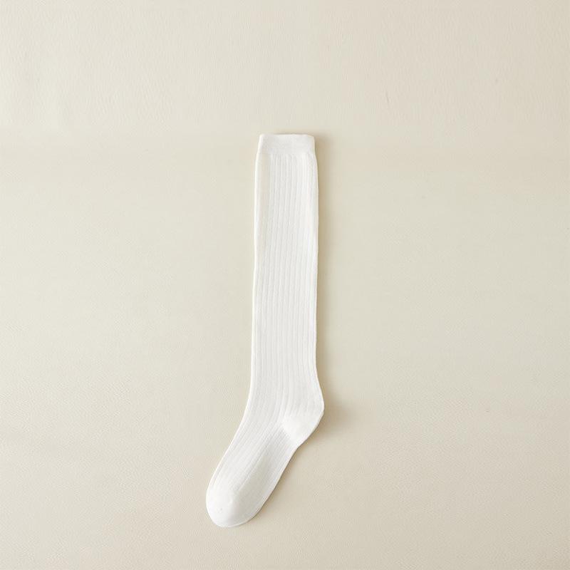 Female Spring and Autumn Solid Color Vertical Stripe All Kinds of Pressure Show Thin Preppy Style Calf Socks