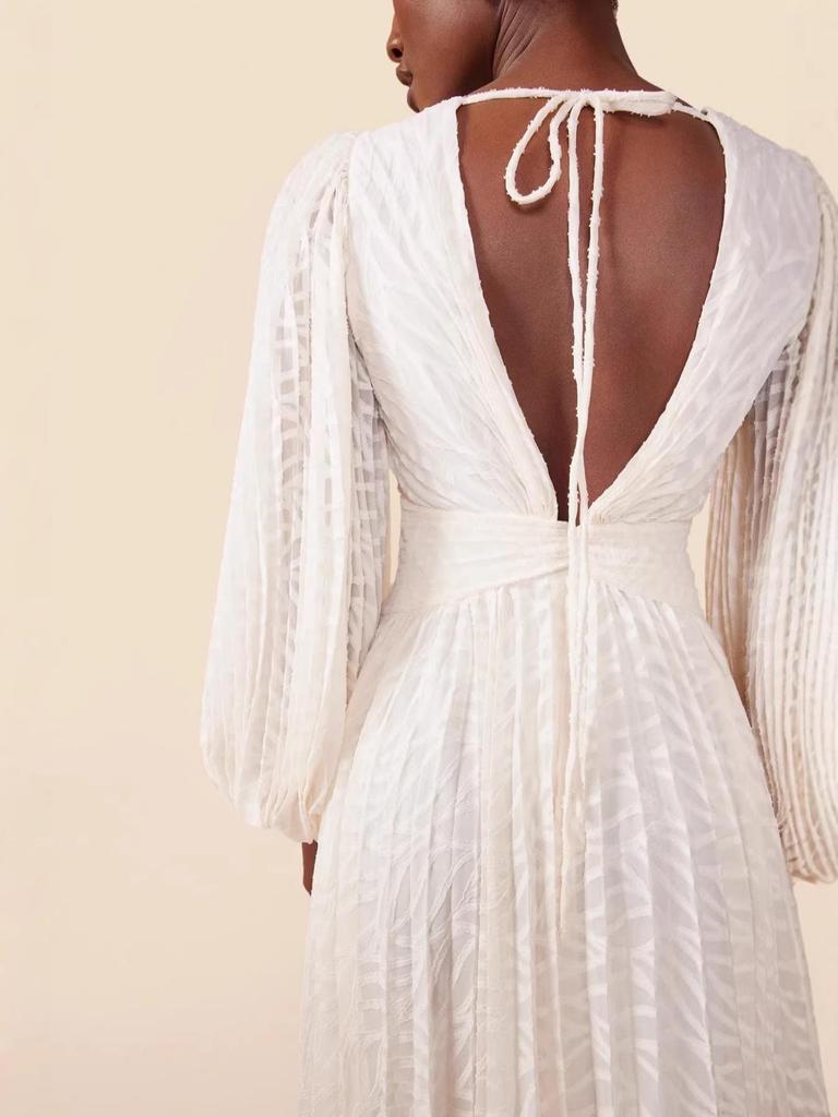 Женское вечернее платье с длинным рукавом из жаккарда с плиссированными рукавами-фонариками 8171, в европейско-американском стиле