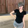 Women Spring Summer Solid Color Short Sleeve T-shirt V-Neck Pocket Slim Irregular Blouses Pullover Base Top M-XXL