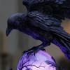 Gothic Raven LED Lamp Hand-Crafted Sculpture On Purple Glow Sphere Mysterious Decor for Dark Art And Halloween Unique Desk Night Light