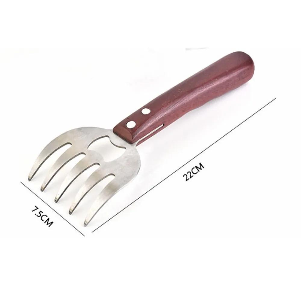 Длинная ручка для разделки мяса Вилка из нержавеющей стали «медвежий коготь» Измельчитель мяса с деревянной ручкой Многофункциональная кухонная мясорубка «Коготь»
