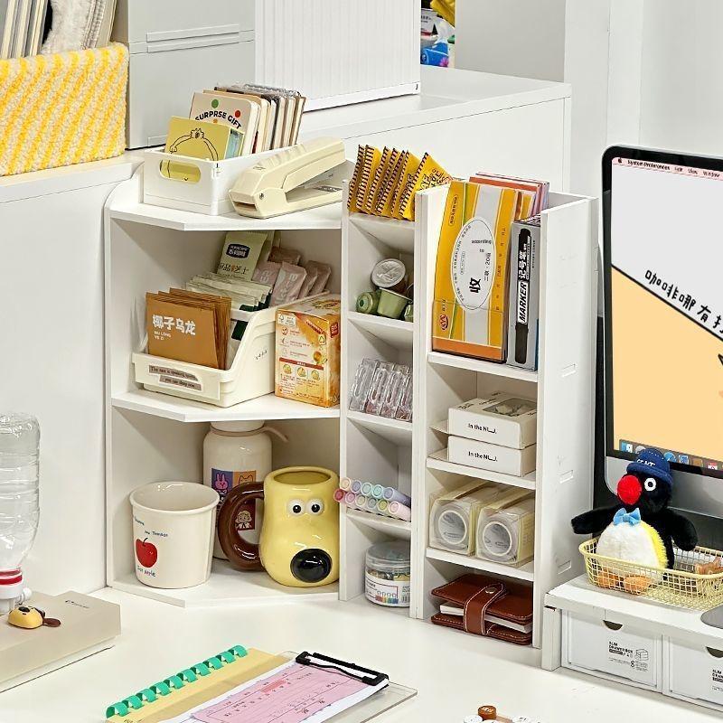 Student Dormitory Corner Desk with Bookshelf and Storage