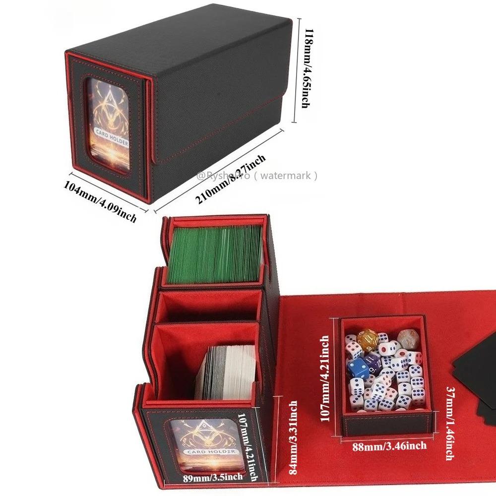 3-in-1 Card Storage Box Magnetic and Removeable Card Case with 2 Commander Display and 1 Dice Tray Holds 200+ for MTG TCG Sports