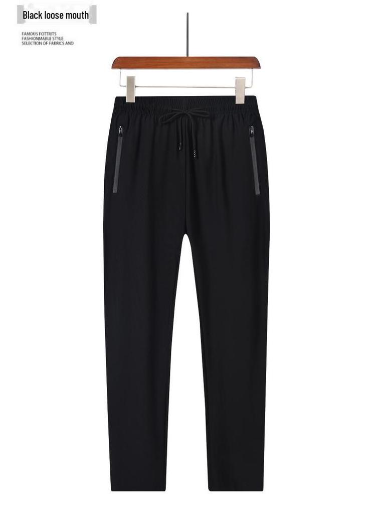 Мужские брюки Ice Silk с эластичным поясом и застежкой-молнией — однотонные, повседневные спортивные, длина девять точек, летняя одежда.