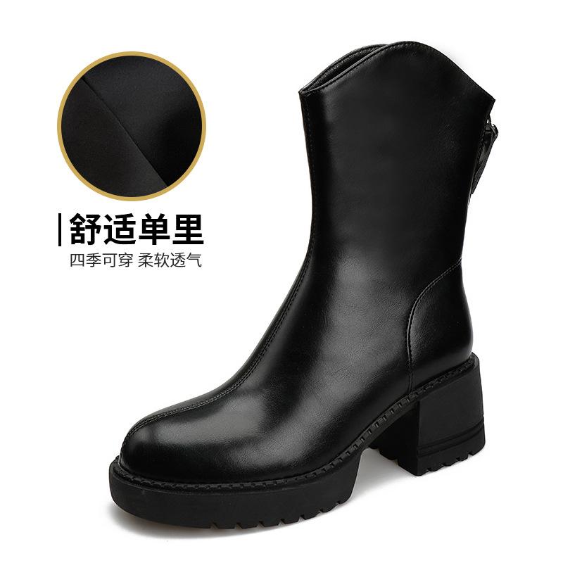 Женские ботильоны 2024 новые ранней осенью из мягкой кожи ботинки Мартин задняя молния на толстой подошве полусапоги британские кожаные ботинки