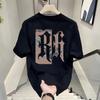Summer Over Size Ins Printed Pure Cotton T-Shirt Comfortable Breathable and Elastic Sleeve Trendy Casual Tees for Sports