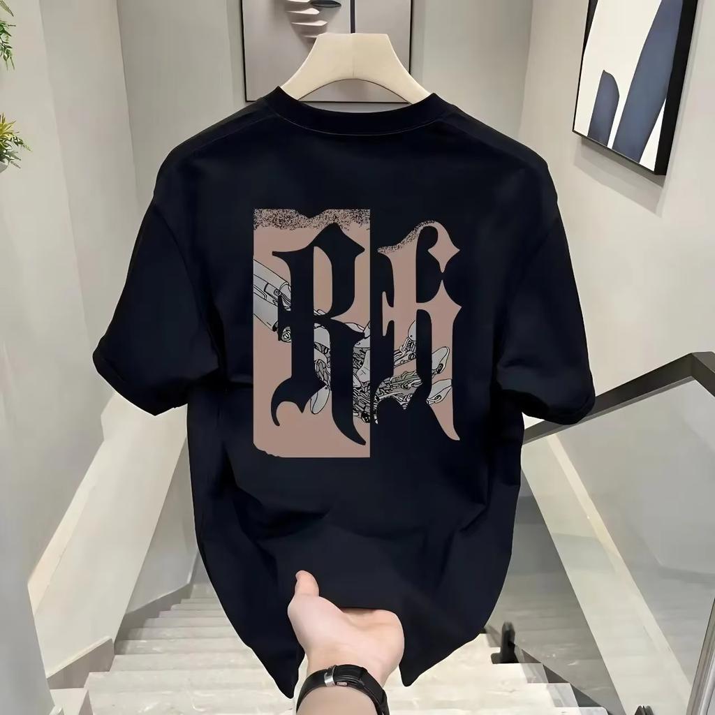 Summer Over Size Ins Printed Pure Cotton T-Shirt Comfortable Breathable and Elastic Sleeve Trendy Casual Tees for Sports