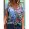 Женская летняя футболка с разноцветными цветами и принтом, футболки с короткими рукавами, повседневные топы с принтом