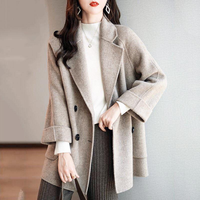 Loose Leisure Style Women Wool Coat Double Breasted Casacos Feminino Cashmere Clothes