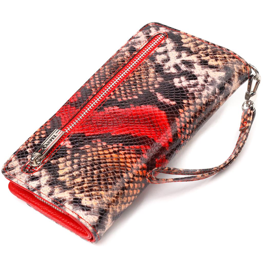 Лакированное женское портмоне клатч из натуральной кожи с тиснением под змею CANPELLINI Wallet 21541 Разноцветное