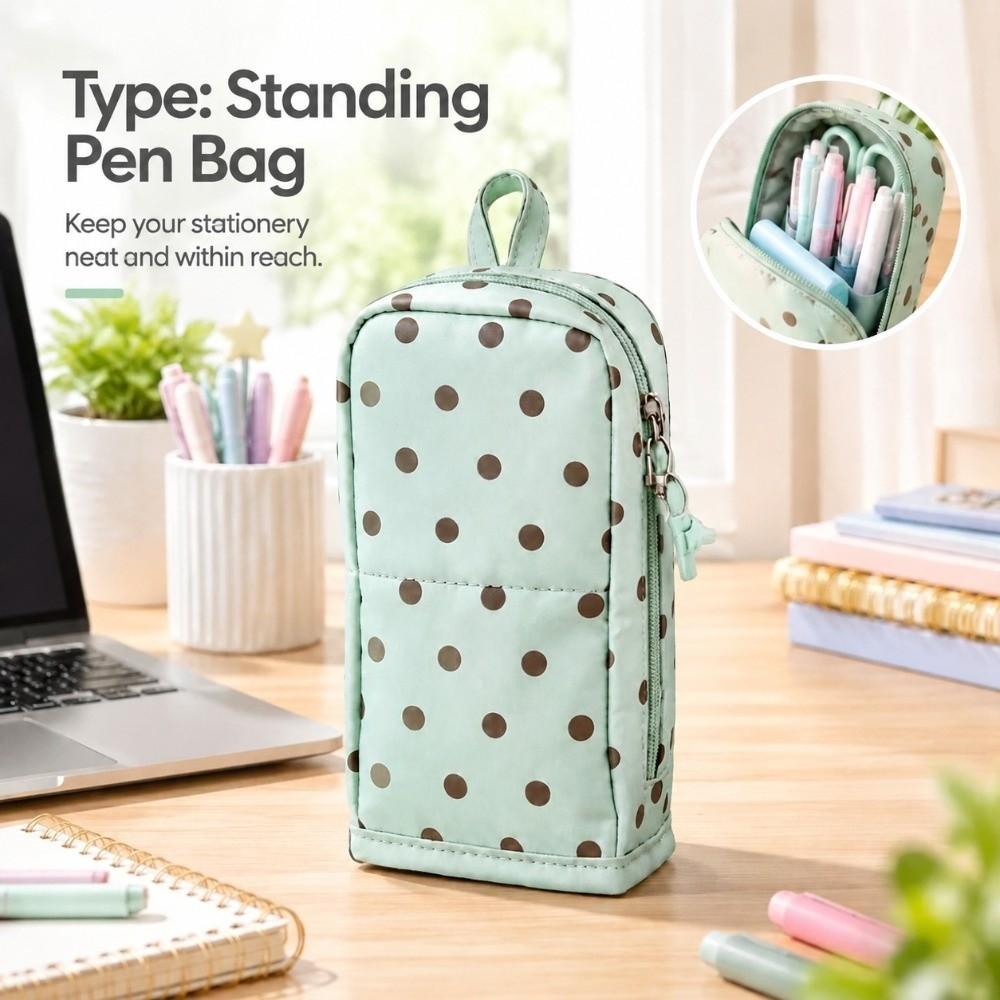 Polka Dot Pencil Stationery Box Zipper Stationery Storage Pouch Students Supplies