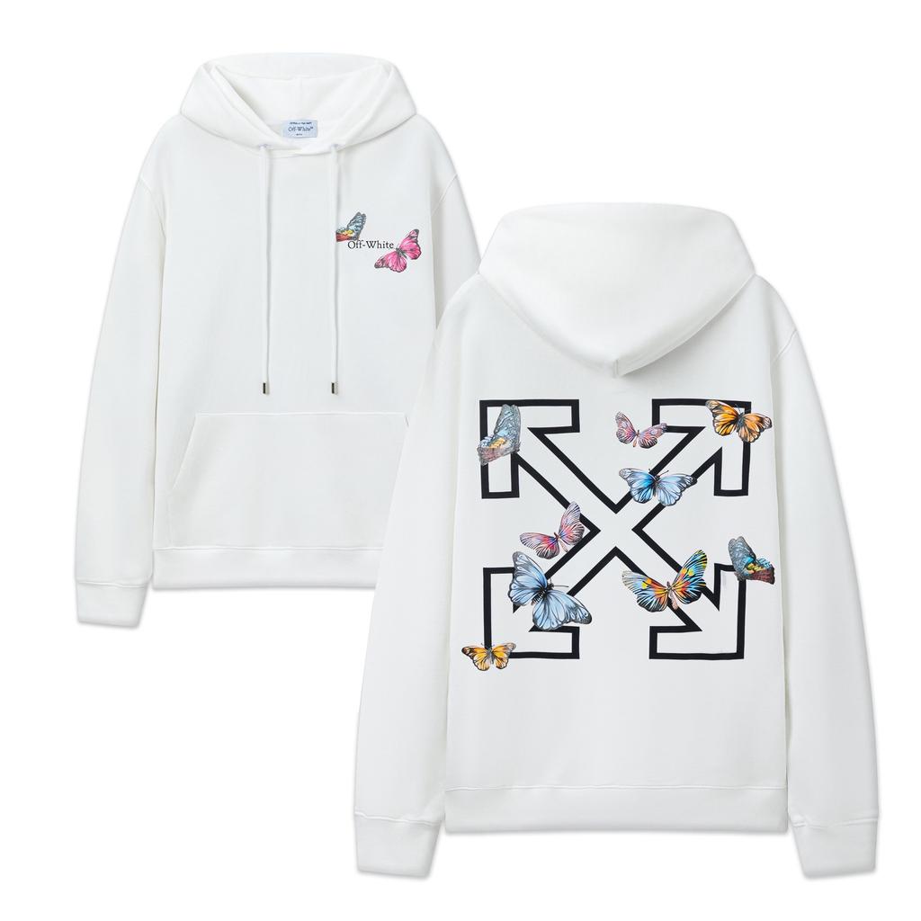 9099 Off-White 2026 Autumn and Winter New OW Butterfly Letter Arrow Pattern Men's and Women's Hooded Sweatshirt