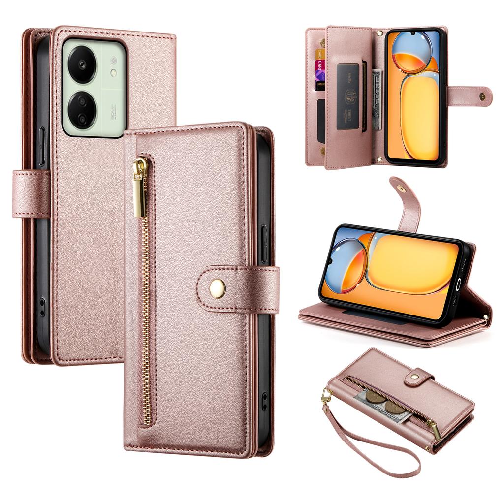 DF-011 For Xiaomi Poco M6 5G/Redmi 13R 5G/13C 5G/13C 4G/Poco C65 4G Case Zipper Wallet Leather Cover