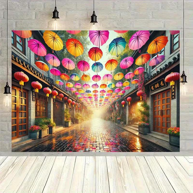 2D Chinese Ancient Street Photo Backdrop Festival Decor Cloth