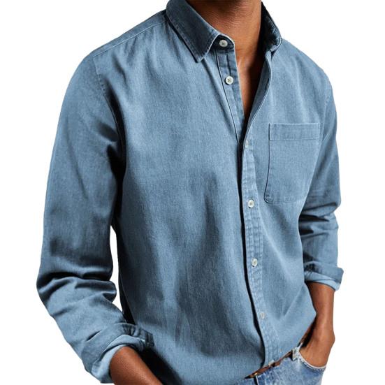 Spring Men Shirt with Chest Pocket Turn-down Collar Single-breasted Loose Cardigan Pure Color Formal Top Mid Length Casual Shirt