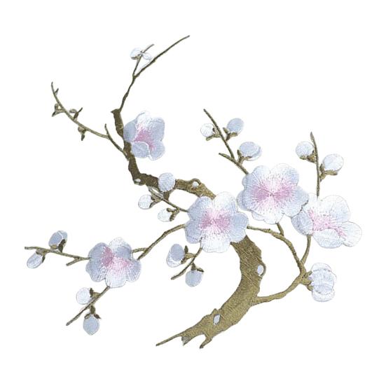 Cherry Blossom Iron-On Patch Blossom Plum Applique Patch Embroidered Flower Vines DIY Trim for Jeans Garment Women Clothing Jacket Backpack