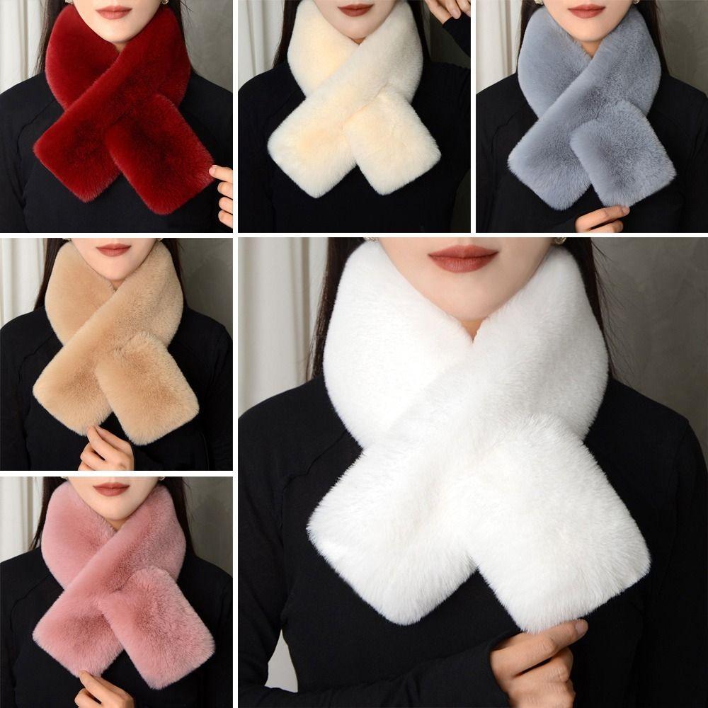 Thickened Cross Scarf Plush Faux Rabbit Fur Scarf Cute Neckerchief Wrap Autumn Winter