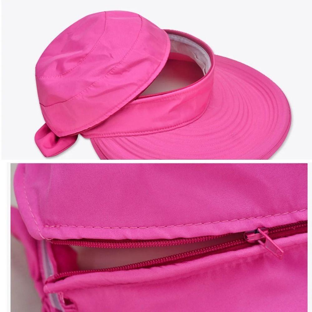 Adjustable Bowknot Big Visor Cap 2 in 1 Anti-UV Beach Cap Fashion Women Top Air Cap