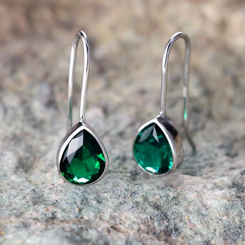 Простые зеленые серьги-капли для женщин, настоящее серебро S925, ювелирные украшения, подарки на годовщину свадьбы или помолвки