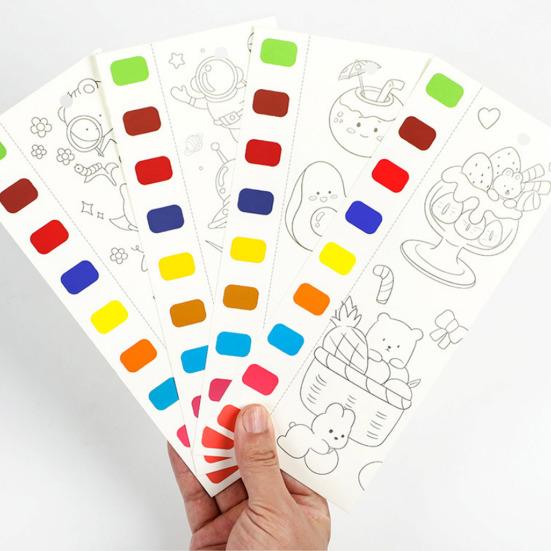 Детская акварельная раскраска 20 узоров сцен 9 цветных блоков кисти краски обучающая книга для рисования