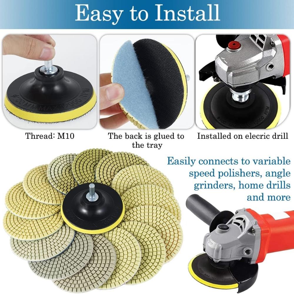 16 шт. Алмазные полировальные круги 16 шт. 4 дюйма 4 дюйма 4 дюйма 4 дюйма Сухая полировка и полировка Смена полировки Быстрая смена Влажная смена полировки Аксессо