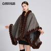 Winter Women's Shawl Cape Plus Velvet Thickened Fur Collar Shawl Cape Loose Plus Size Knitted Cardigan Jacket