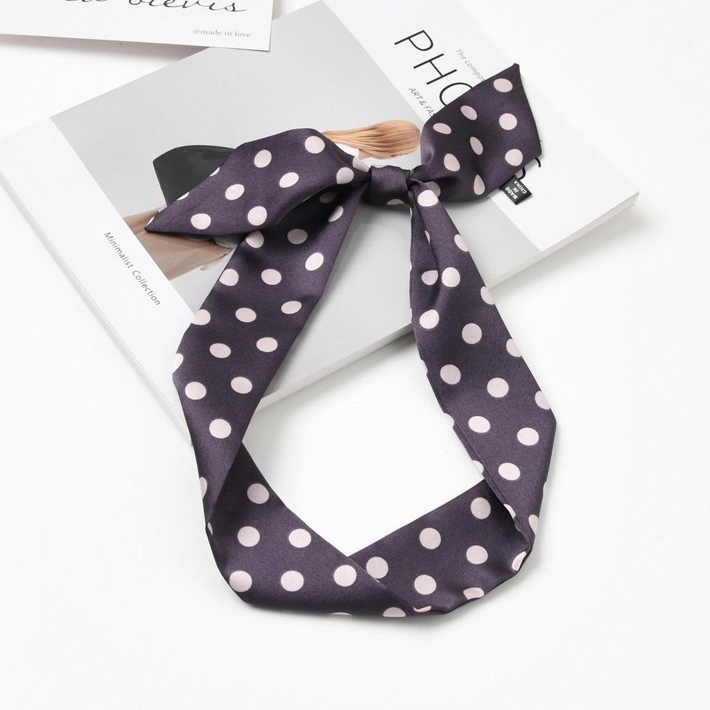 Retro Polka Dot Silk Scarf for Women - Elegant Narrow French Style Tie, Versatile Headband or Bag Ribbon