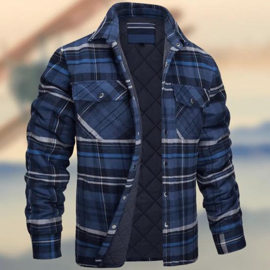 Men Spring Coat Lapel Long Sleeve Plaid Print Soft Contrast Color Keep Warm Cardigan Plus Size Men Shirt Coat for Daily Wear