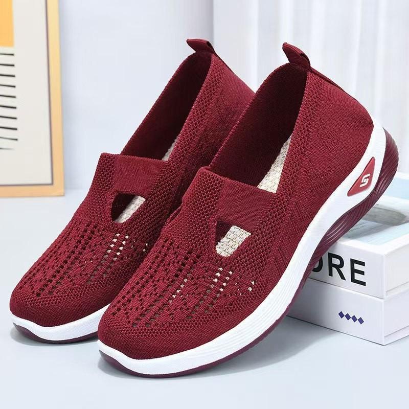 Дышащие однотонные туфли Fly-knit большого размера для женщин, плоские каблуки с вырезами и мелким вырезом, ленивые лоферы