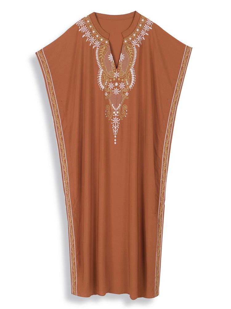 EDOLYNSA Embroidered Women's Batwing Sleeves Kaftan Caftans Fashion Holiday Moo Moo Dresses Loose Cozy Lounge Wear House Dress Wrap Q1653