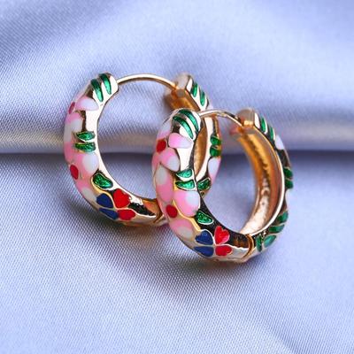 Серьги-кольца для женщин и девочек, модные разноцветные цветочные золотые модные круглые серьги, ювелирные изделия, подарок