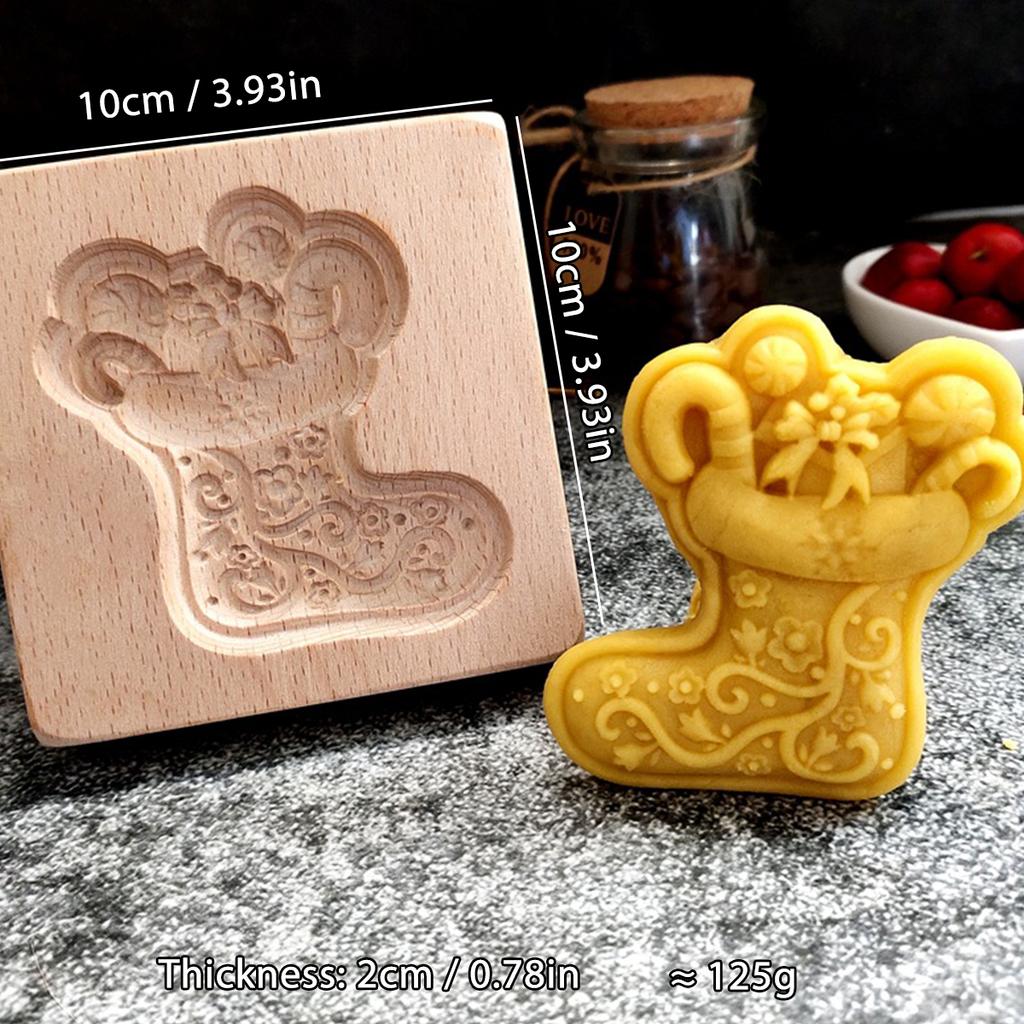 Wooden Cookie Molds for Christmas, DIY 3D Engraved Embossed Biscuit Cutter Moulds, Xmas Tree Snowflake Santa Claus Gingerbread