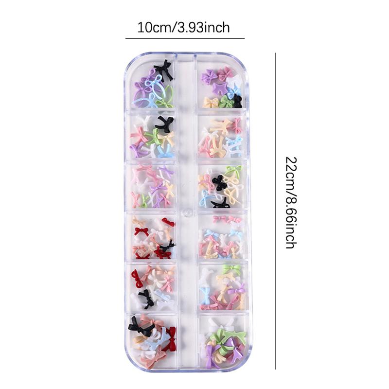 12 Grid Multiple Colors Bowknots Nail Art Charms Mini Adorable Line Bows Ties Resin Nail Decorations For Diy Earring Nail Suppli