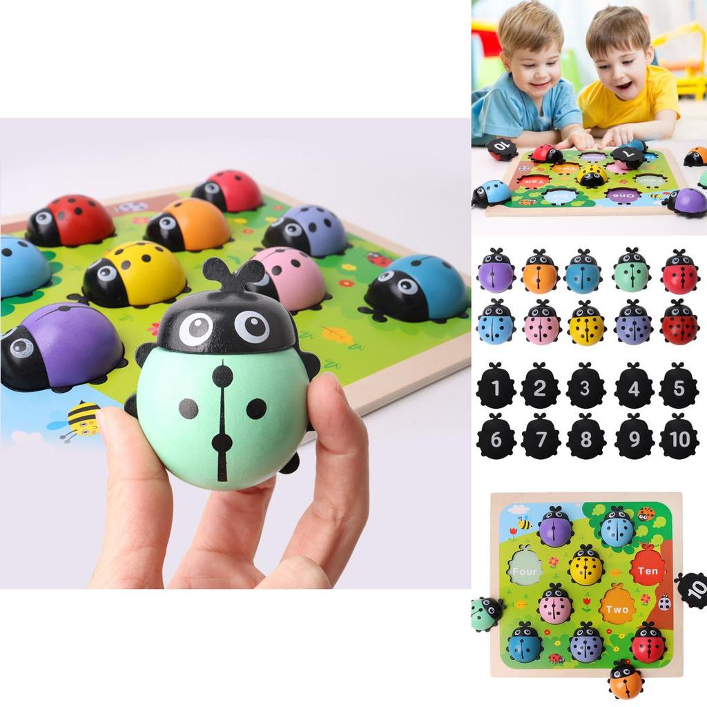 Деревянная игрушка-божья коровка с цифрами для детей, развивающая обучение и когнитивное развитие