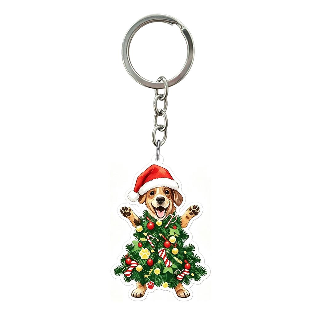 2D Flat Christmas Puppy Acrylic Keychain Cute Santa Hat Dog Xmas Tree Costume Bag Pendant Backpack Ornament Holiday Gift