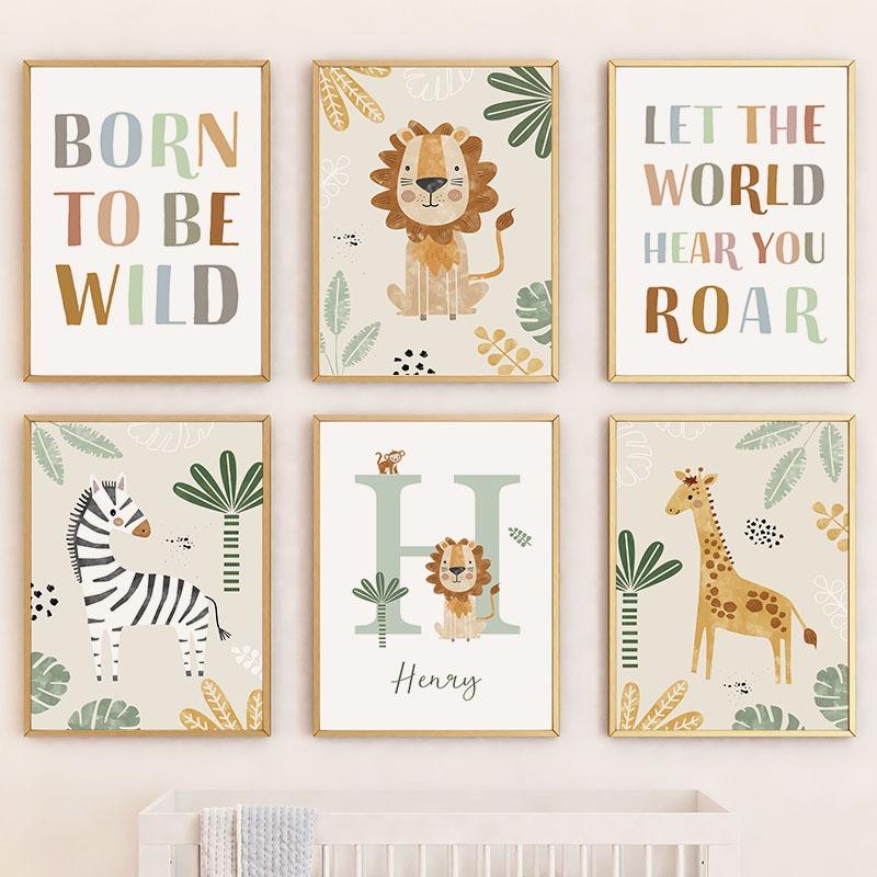 Милый лев, жираф, зебра, лист, детская настенная живопись, холст, картина, джунгли, животные, постеры и принты, картинки для декора детской комнаты