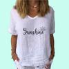 Women Fashion V Neck T-shirt Casual Cotton Linen Short Sleeve Top Ladies Pullover Print Blouse