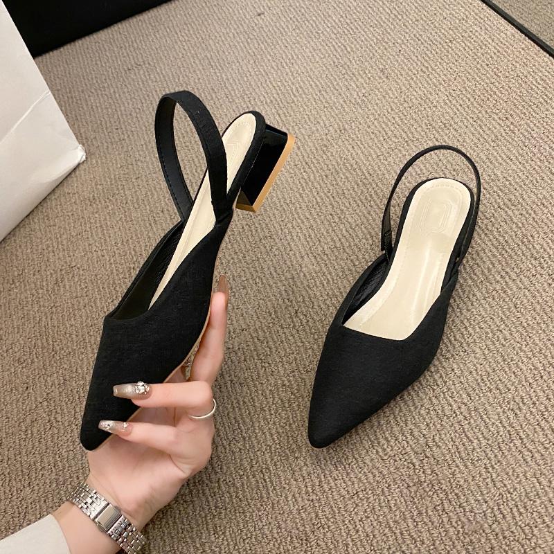 Fashion Summer Women New Sexy Retro Solid Color Heels PU Leather Shoes Outdoor Banquet Party Pointed Shoes Fashion Sandals Plus Size 42