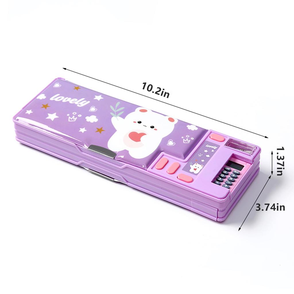LilyBeauty Multifunctional Pencil Case with Calculator and Great Study Great Gift for Kids and Teens Pop-Up Cutter, Supplies, (Purple)