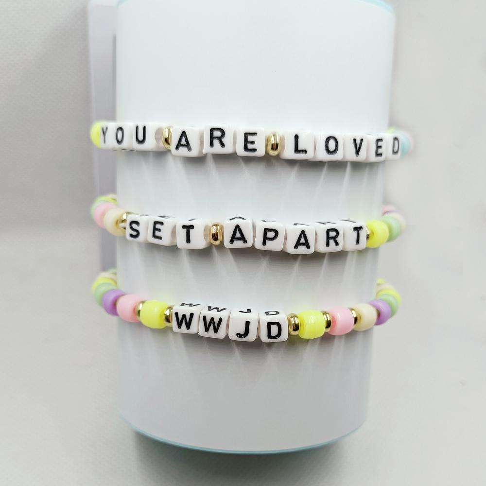 Красочные браслеты из бисера с буквами, модный детский браслет ручной работы, детские браслеты сладкого цвета из бисера