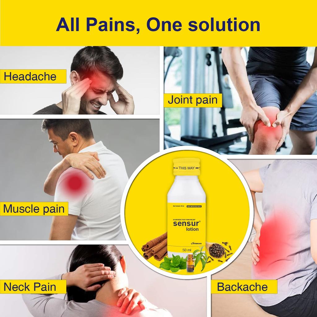 Sensur Натуральный аюрведический лосьон для облегчения боли 50 мл Упаковка из 3 штук Быстродействующее облегчение боли в мышцах и суставах