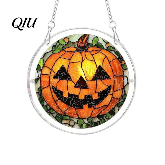 Acrylic Hanging Art Halloween Puzzle Suncatcher Window Hanging,7.87 Inch Sun Catcher Decoration Double-sided Translucent Ornament, Ideal