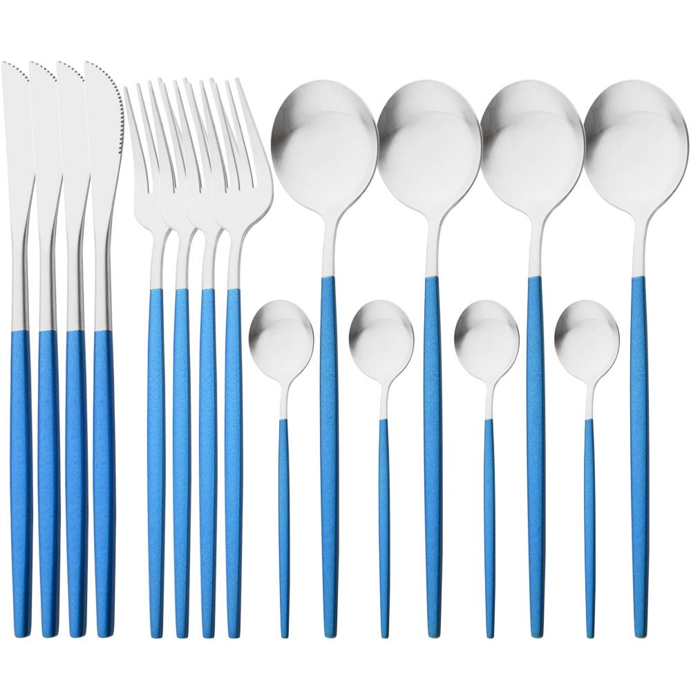 16 шт. матовый набор столовой посуды, серебряная посуда из нержавеющей стали, домашняя ложка, вилка, нож, столовое серебро, западные столовые приборы