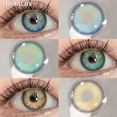 FUNSACHY Цветные контактные линзы Коричневые контактные линзы 1 пара Натуральные контактные линзы Глаза Зрачок Красота Макияж Серые линзы Годовое использование