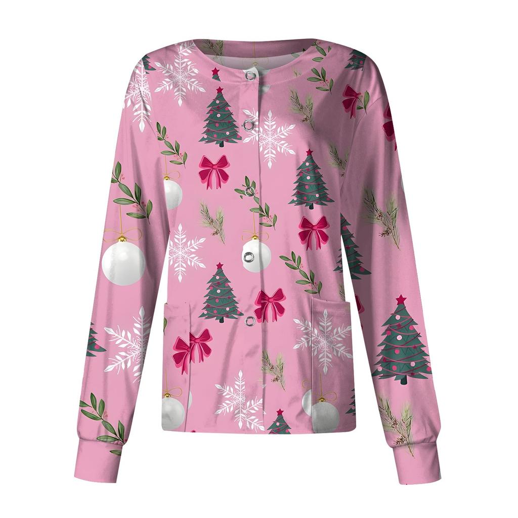 Женская повседневная модная однобортная куртка с длинным рукавом и стоячими лацканами с рождественским принтом, защитная рабочая куртка