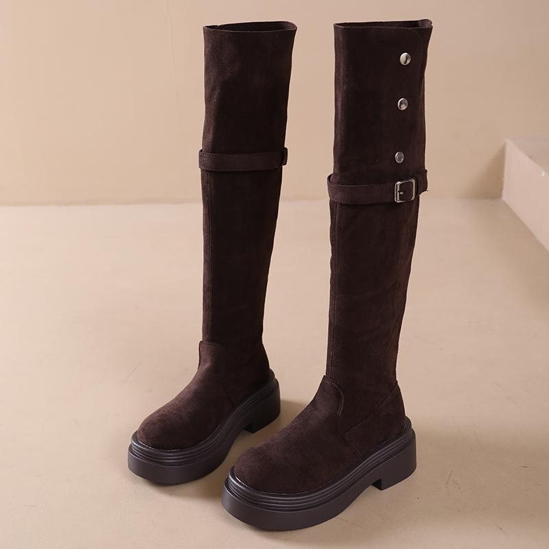 Children's Boots Two Wear Knee Knight Boots Heightening Year Fashion New 2024 Autumn and Winter Thick Bottom Fold Thick Heel
