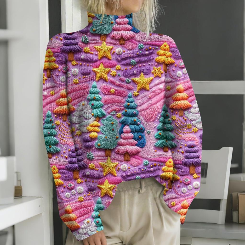 Рождественские толстовки для женщин Вязаный свитер Милая рубашка Осенняя водолазка Пуловер Топы